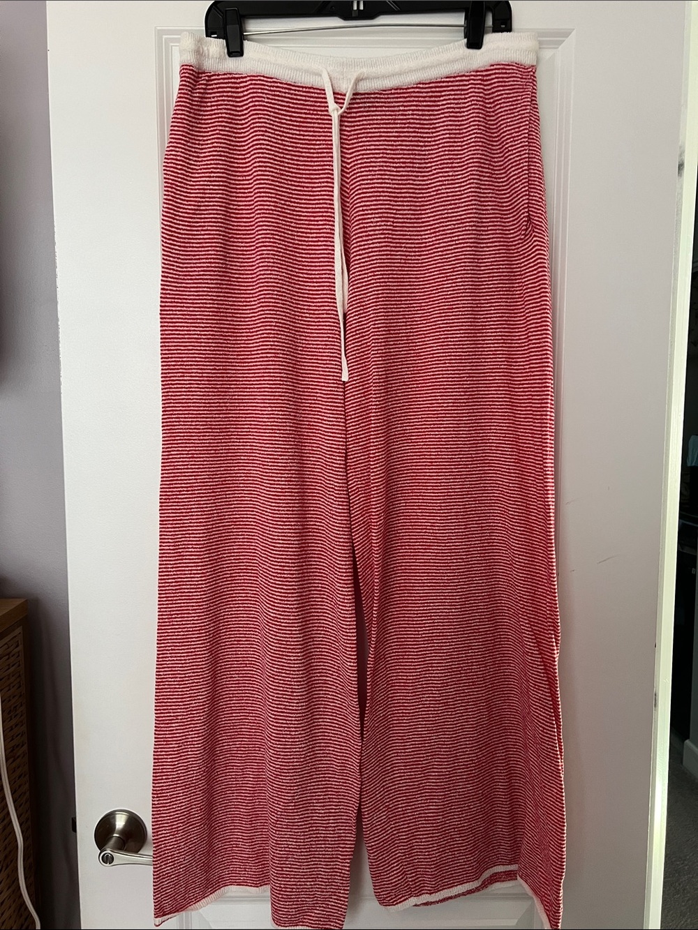 The Bar Red & White Striped Cozy Wide-Leg Track Pants